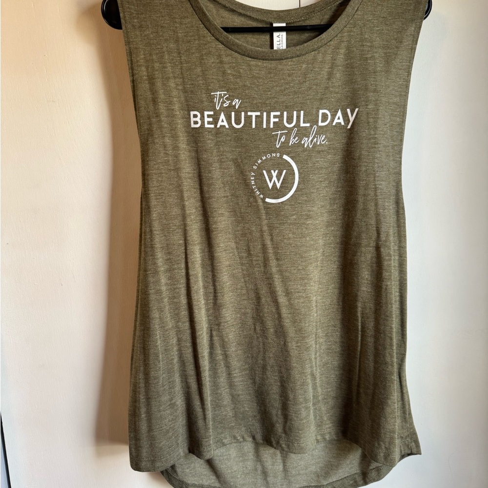 Whitney Simmons Olive Graphic Muscle Tank - White Print